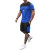 Men Color Block Casual Round Neck Short Sleeve T Shirt Cargo Shorts Two Piece Set