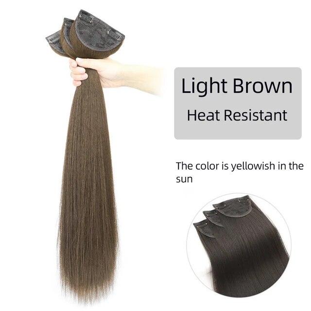 Extensii de păr sintetic, lung, drept, ondulat, ondulat, perucă falsă naturală, cu clipă pentru femeie, o singură bucată pentru femei