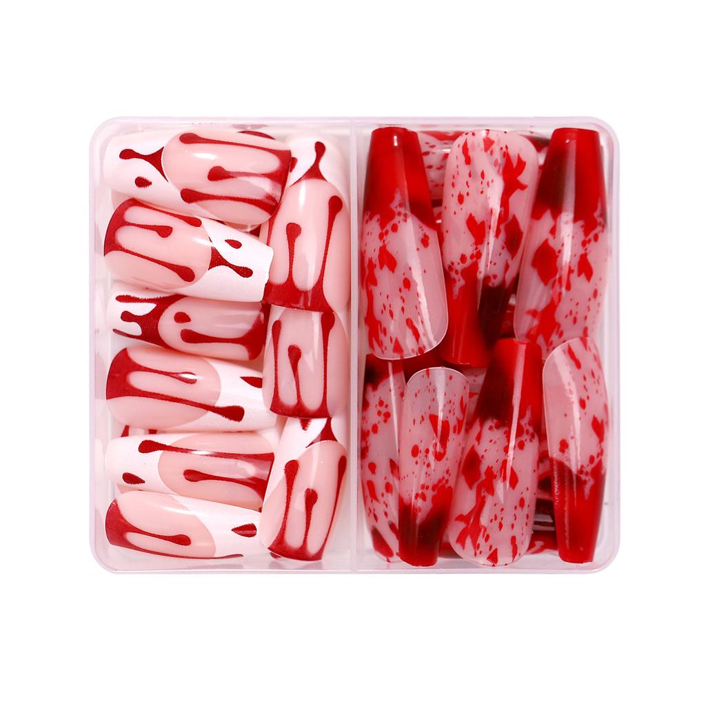 Halloween Fake Nails Stickers 48pcs Creepys Blood Drip Patterns Selfs Adhesive Nail Art For Women Party Costume Makeup