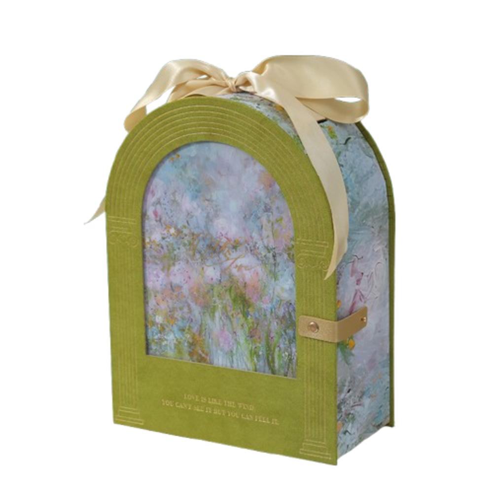 

Suede Texture Wedding Gift Box Flower Printed Handheld Gift Box Candy Box Birthday Return Gift S зелёный