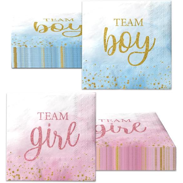 Gender Reveal Party Supplies - 40Pcs Team Boy Team Girl Napk Disposable Baby Shower Birthday Paper Napk for Boy or Girl Gender Reveal