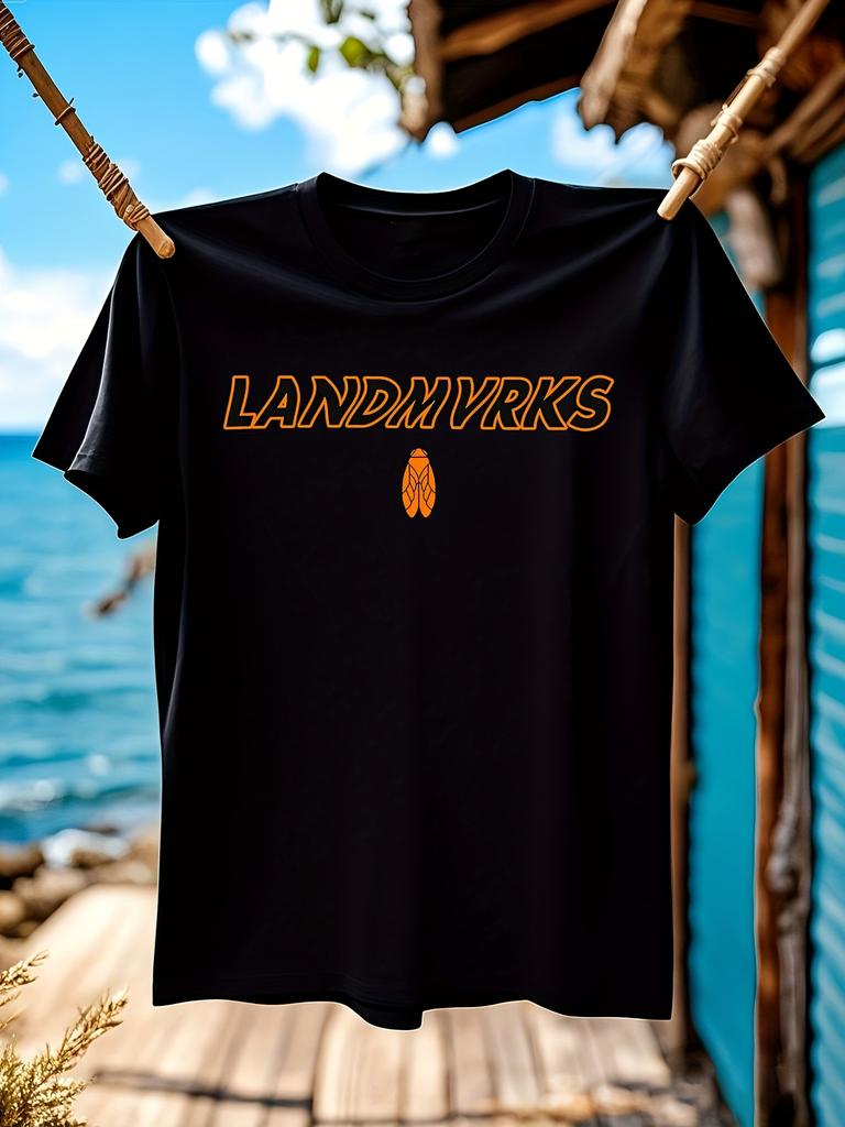 Heavy-Duty Landmvrks Graphic T-shirt - Bold Orange Industrial Design