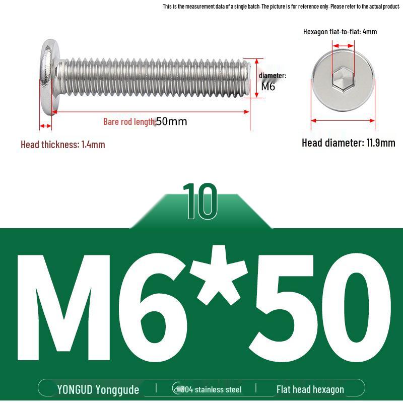 304 Stainless Steel Ultra-Thin Flat Head Hex Socket Bolt, M2-M12