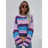 Autumn New Women's Clothing Rainbow Intercolor Knitted Sweater Pullover Women's Clothing Loose Sweater Women