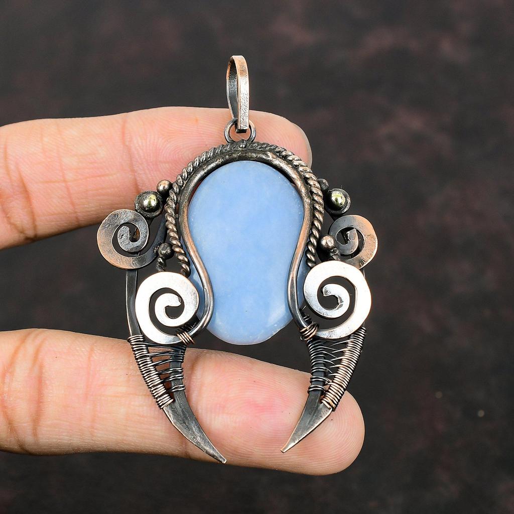 Angelite Pendant Copper Wire Wrapped Pendant Stylish Pendant Angelite Jewelry Handmade Real Gemstone Pendant Engagement Gift Copper Jewelry