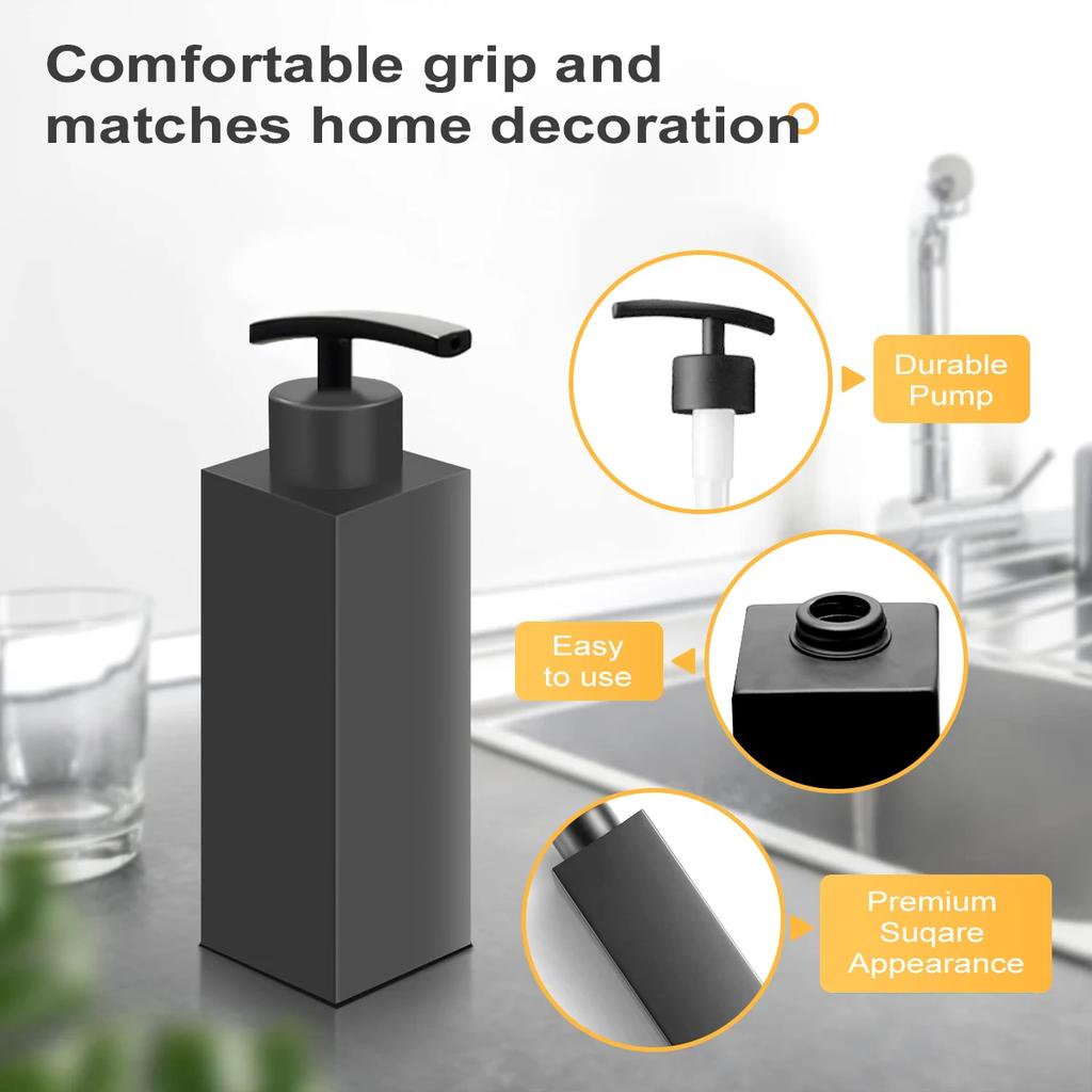 Mattschwarzer 304 Edelstahl Seifenspender Quadratisches Design Seifenspender Flüssigseifenspender für das Badezimmer