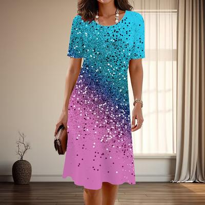 Women's Fashion Graceful Sequin Print Summer Spring Short Sleeve O-Neck Casual Dresses