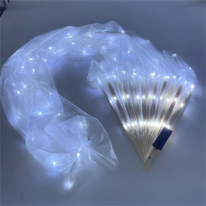 Handgefertigter Holz-LED-Tanzfächer Rechte Hand Design Beleuchteter Langer Seidenfächer für Tänzer und Darsteller