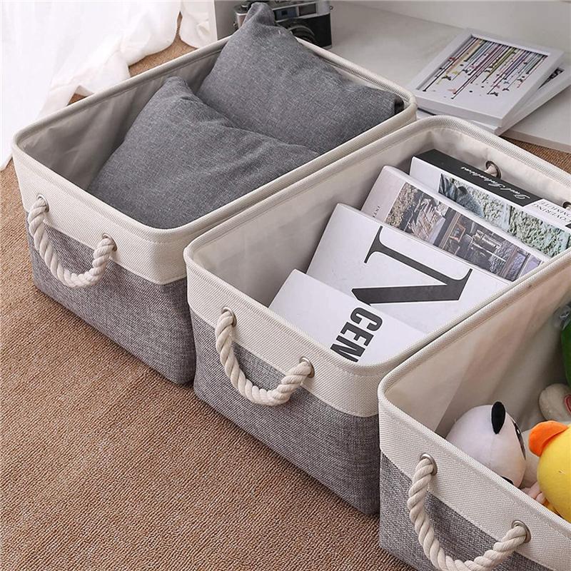 Foldable Fabric Storage Baskets, with Handles Linen Wardrobe Storage Rack Home Wardrobe Towel Toys Storage Basket