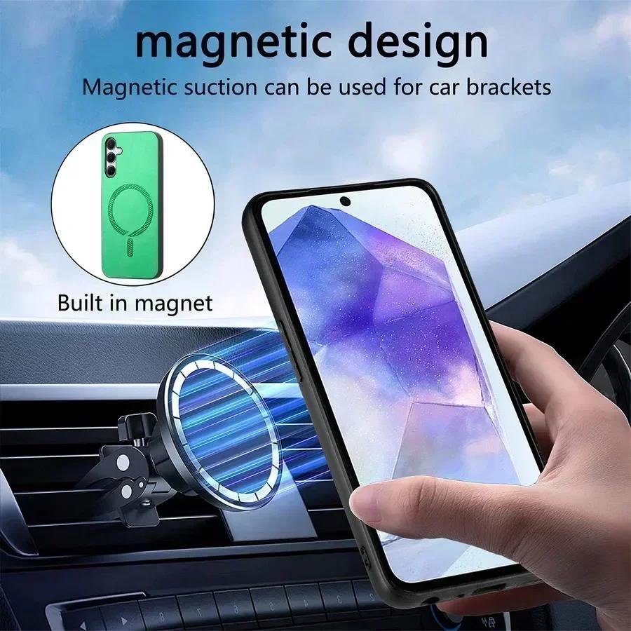 For Magsafe Matte Leather Case for Samsung A56 A36 A16 A06 A05 A15 A25 A35 A55 A54 Magnetic Wireless Charging Protection Phone Cover