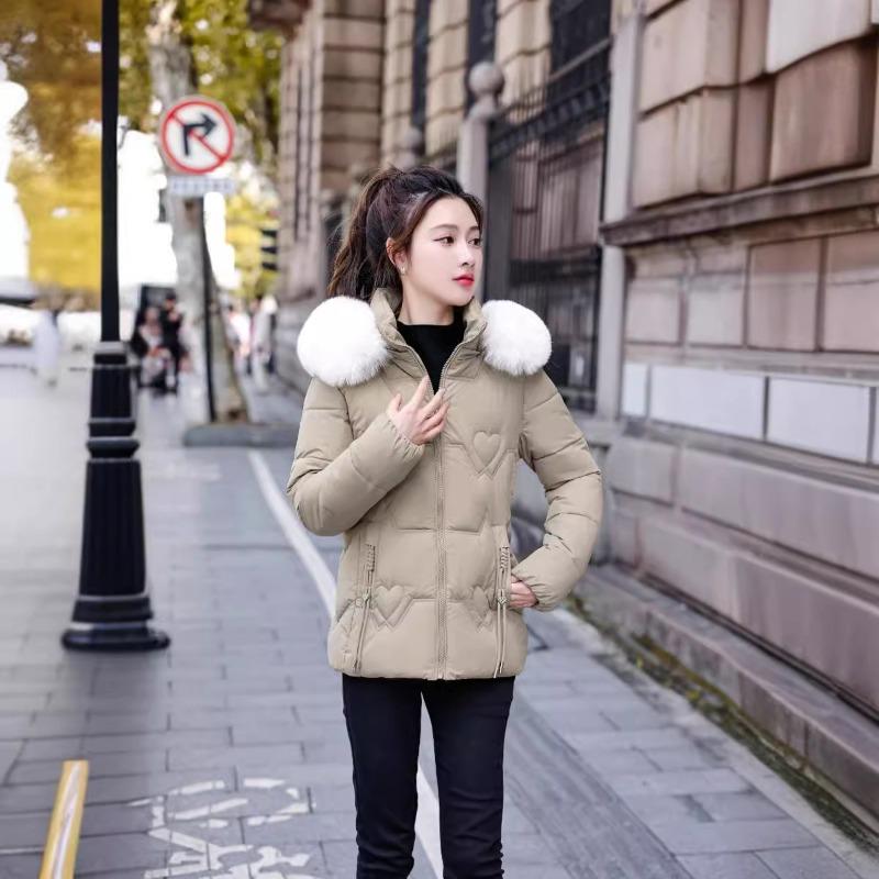 New big fur collar short slim and thin cotton-padded coat women's removable hat student jacket cotton-padded jacket