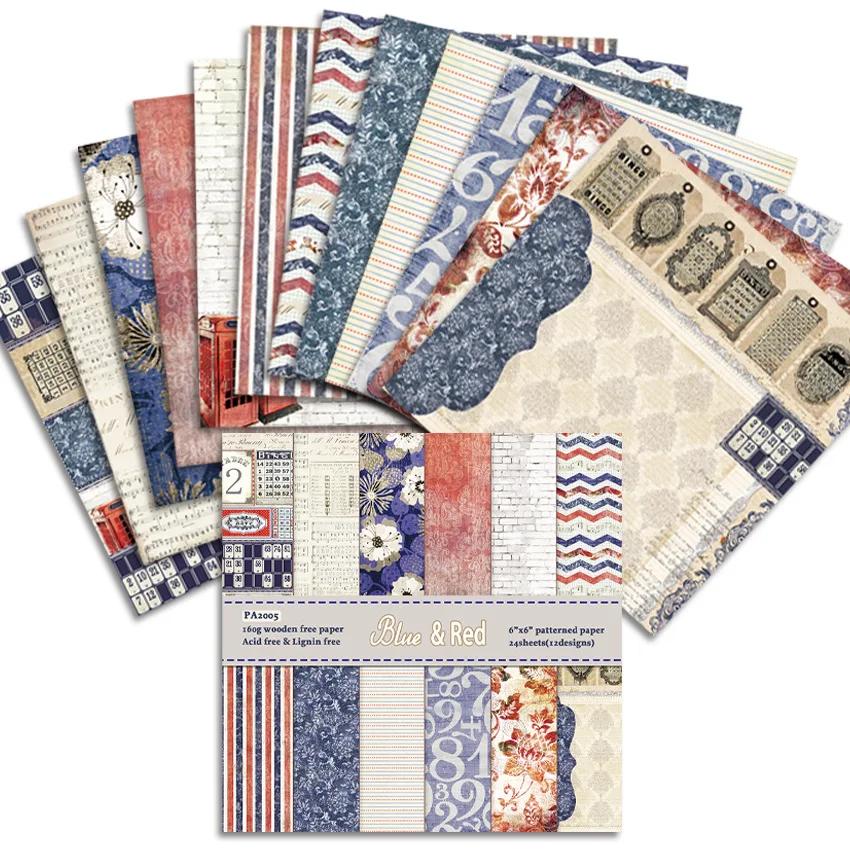 Junk Journal Vintage Handbook Collage Material Paper 6-inch 24 Sheets  Pad Multiple Styles