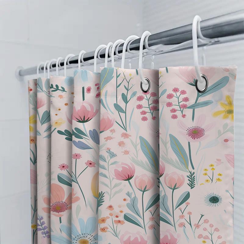 Bathroom Decor Personalized Shower Curtains for Families, Beautiful Floral Print In Pink Blue Colors – Modern Bathroom Accessori