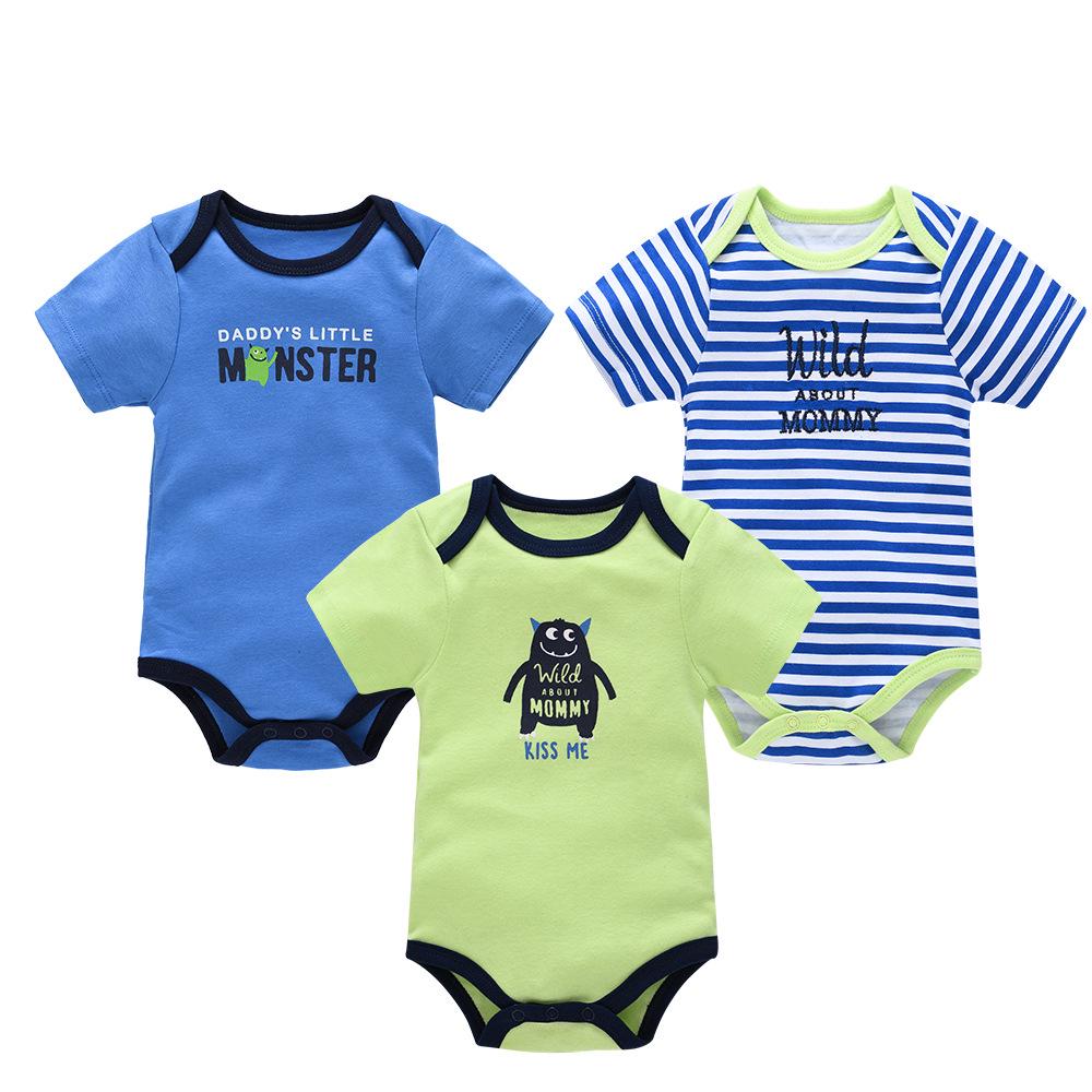 Baby Boys Summer Short-Sleeve Jumpsuit - Lightweight Cotton Newborn Diaper Cover 0-3 Months