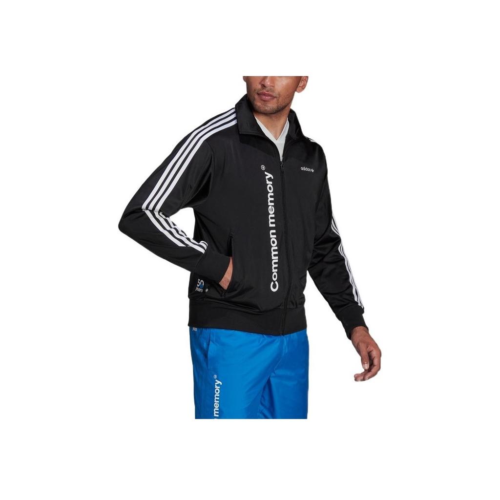 adidas Originals Kleeblatt Streifen Print Buchstaben Reißverschluss Trainingsjacke Herren Oberbekleidung Schwarz HC7133