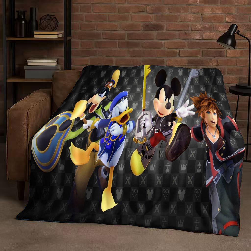 Sanrio Kingdom Hearts Kreslená hra Mickey Mouse Flanelová deka, ultra měkký plyšový přehoz do ložnice, postele, pohovky, vánoční dárek