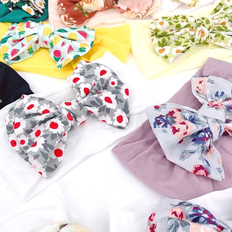 baby new children's hair accessories cute baby floral seamless wide headscarf nylon bow baby headband