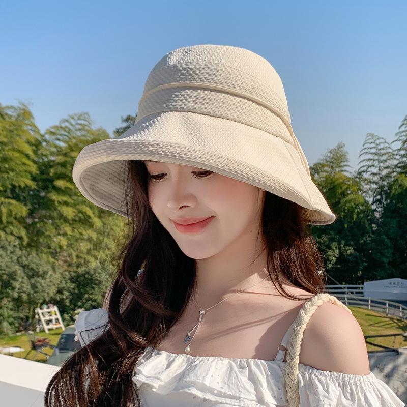 Summer Fashion Versatile Bucket Hat Big Brim Bow Sunscreen Hat Women's Outdoor Outing Sunshade Basin Hat