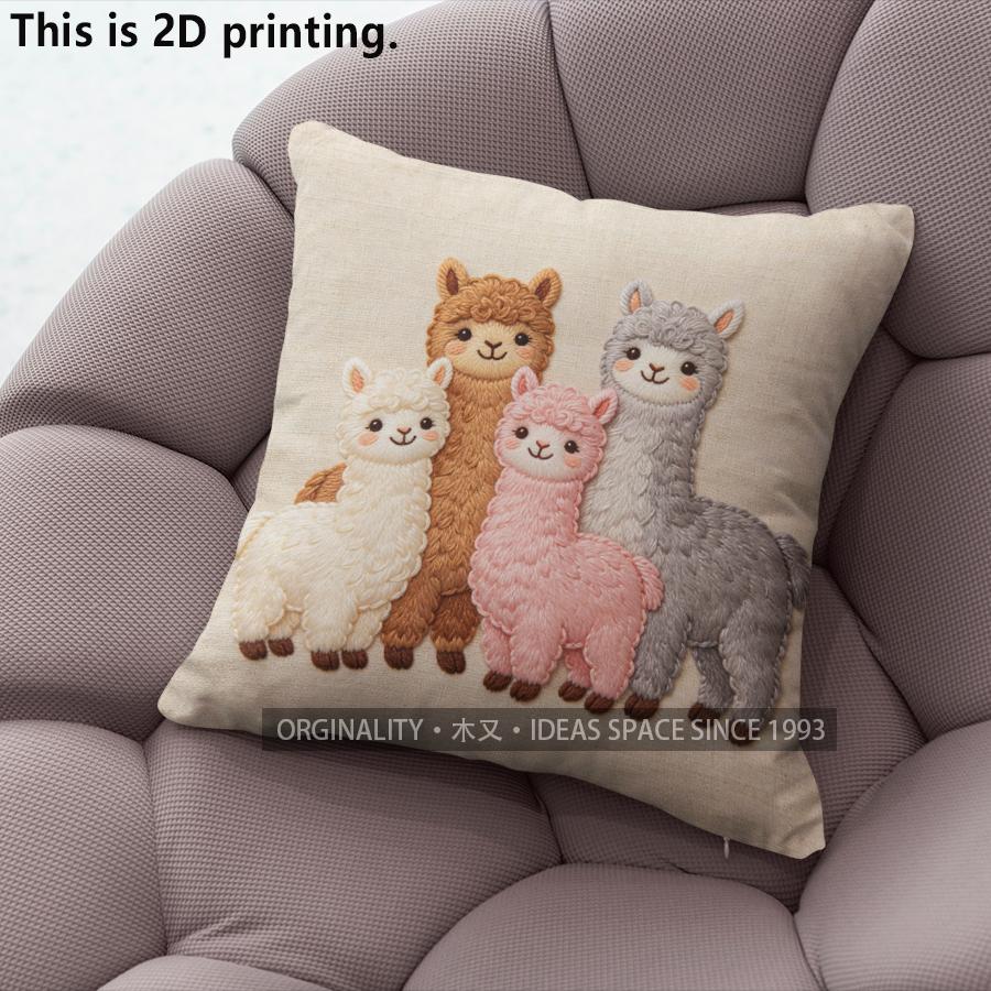 Cute Alpaca Family Square Throw Pillow Covers Pattern Cushion Cover Suitable for Sofa Bedroom Car Pillow Cover