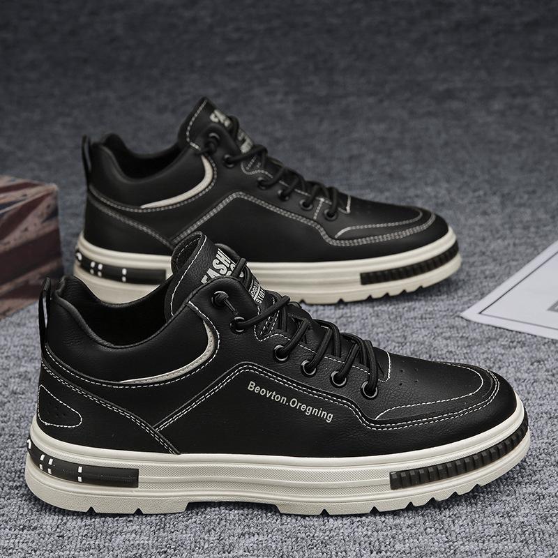 British shoes autumn and winter leather surface breathable locomotive leather boots tide high top casual board shoes