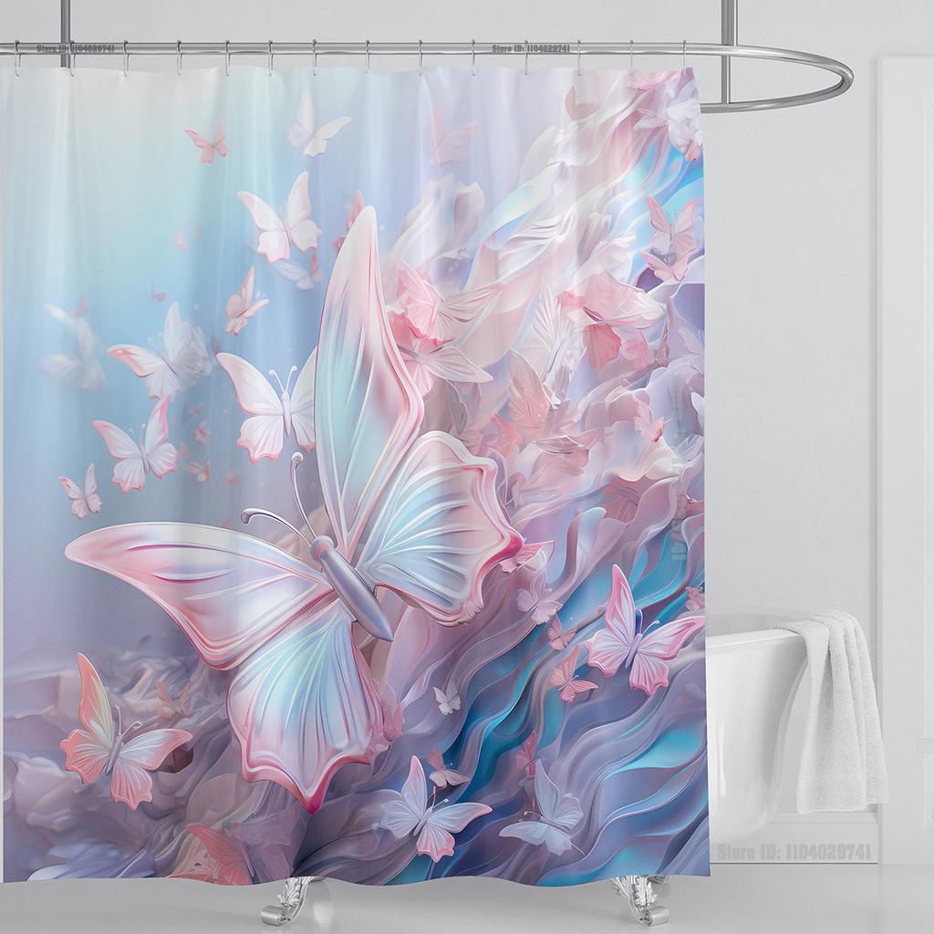 3d Beautiful Butterfly Shower Curtain Waterproof Polyester Fabric 3D Printed Curtain Bathroom Decoration with Hooks