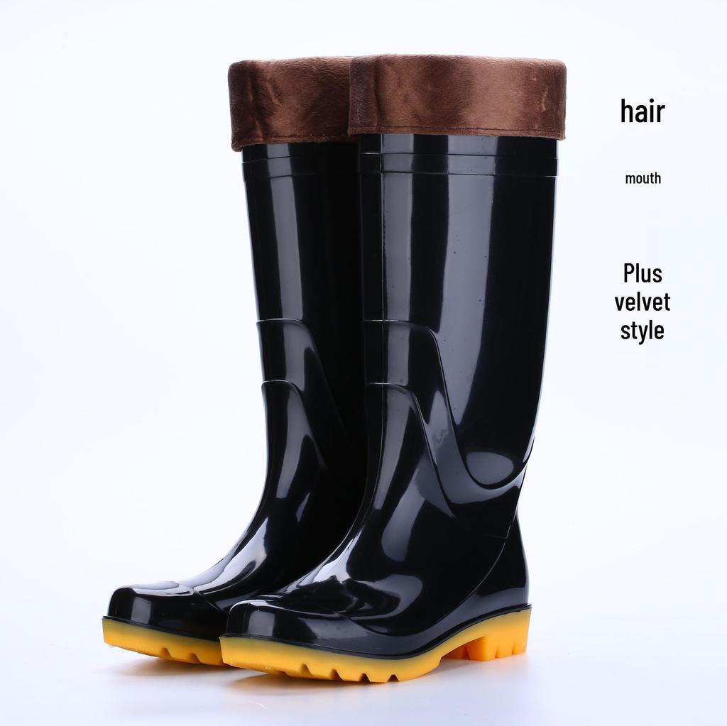 Men's Black Non-Slip Wear-Resistant High-Top Construction Rubber Rain Boots