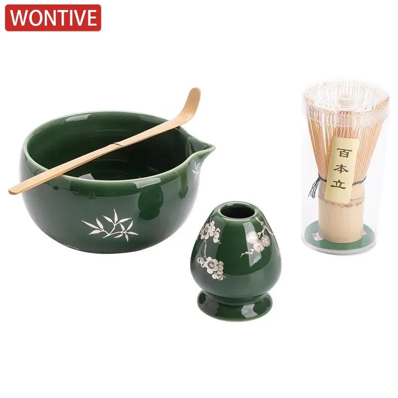 Azure Stone Matcha Handmade Home Easy Clean Tea Set Tool Stand Kit Bowl Whisk Scoop Gift Ceremony Traditional Chinese Accessorie