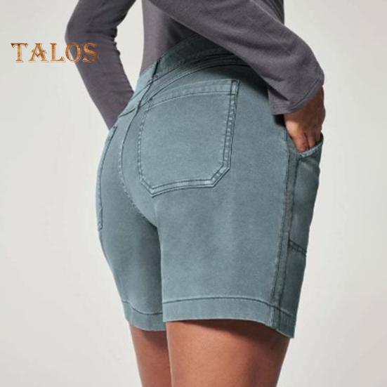 Shorts Cargo Femininos de Vestir Cintura Alta Elásticos Shorts Casuais Slim com Bolsos Roupa de Praia de Verão