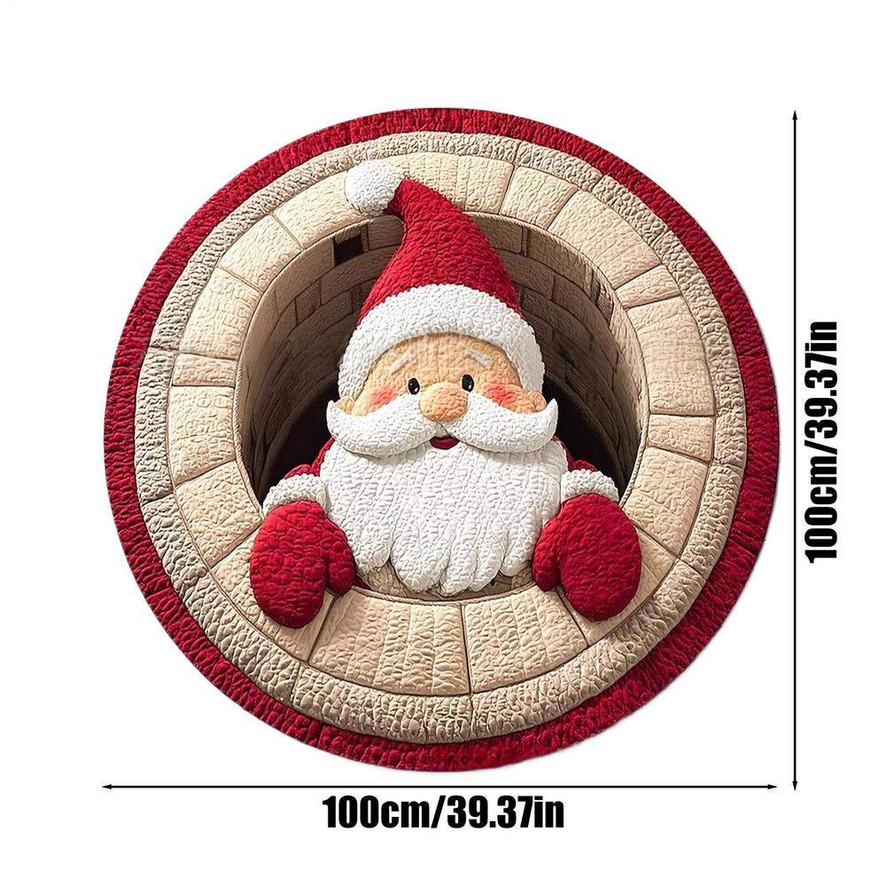 

Christmas 3D Rug 39 Inch Round Santa Claus Washable Door Mat Optical Illusion Area Rugs for Indoor Bathroom Entryway Home