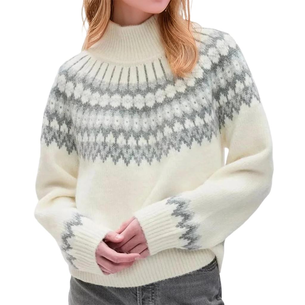 Women's Fashion Sweater Round Neck Loose Crewneck Long Sleeve Knit Top