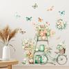 Cartoon Cat Flowers Potted Plants Wall Stickers Fake Windows Warm Bedside Bedroom Decorative Decal Stickers Wallpaper