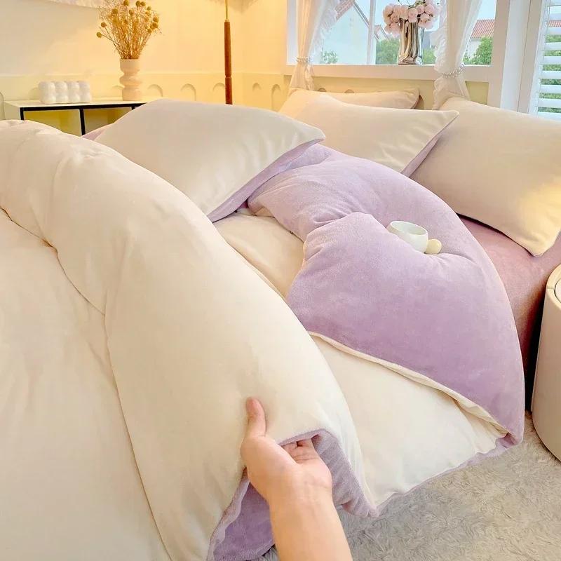 Nouvelle Housse de Couette Couleur Unie Haute Grammage Velours Laitier Article Unique Épaisse Chaude Polaire Grande Taille Literie Lit Double