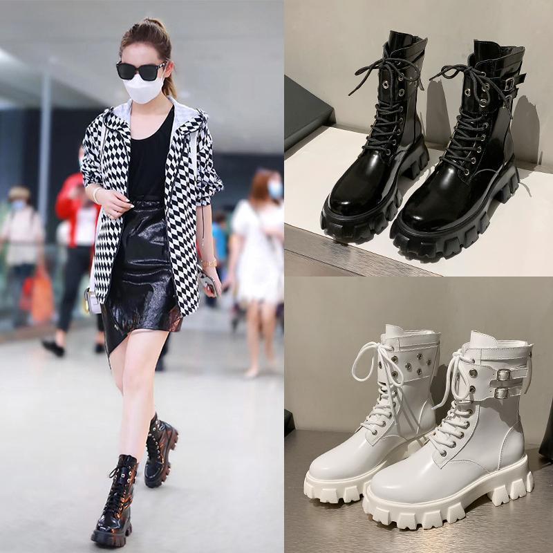 Thick-soled British style student short boots women's 2021 summer new versatile Internet celebrity spring and autumn single boots black Martin boots