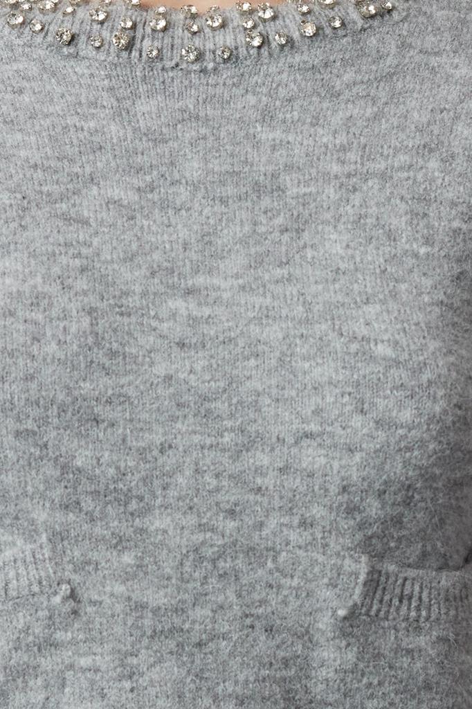 Women's Fashionable Stylish Sweater Gray Woolen Collar Stone Embroidered Knitwear Sweater