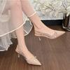 Fashion Bare Colored High Heels French Toe Sandals Women's Summer Temperament Sexy Pointed High Heels Thin Heels Back Strap Pumps Women