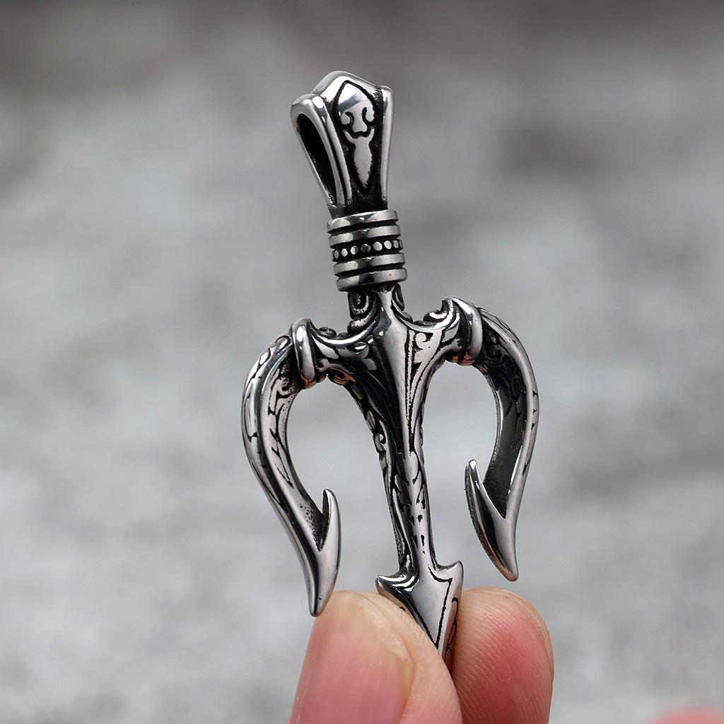 **European Retro Trident Pendant Necklace In Stainless Steel**