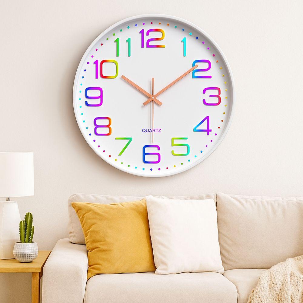 Fashion 12 Inch Digital Wall Clock Mute Colorful Numbers Quartz Clock Plastic Wall Hung Clock Living Room