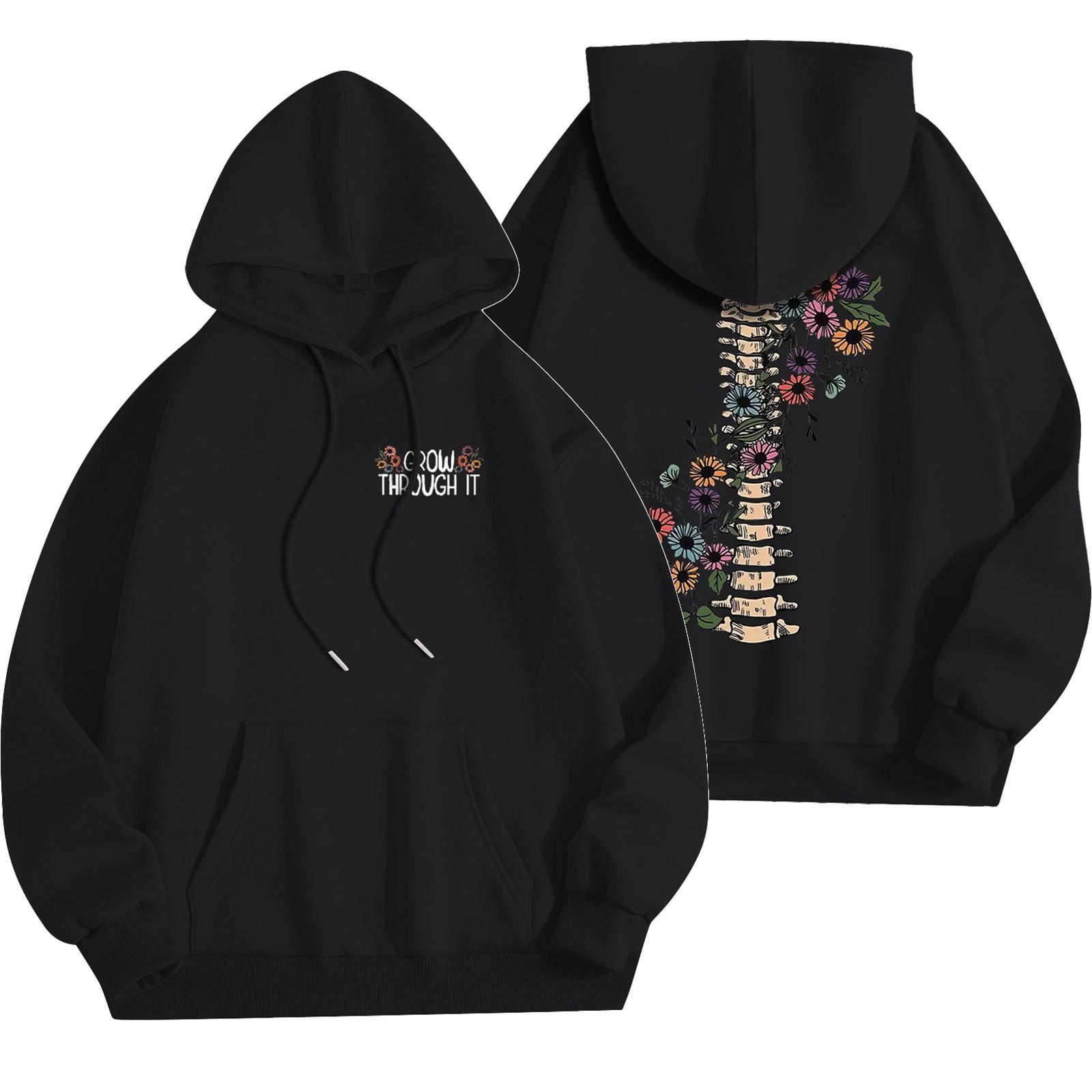 

Женский модный легкий свитер с длинными рукавами и карманами с цветочным принтом XL чёрный