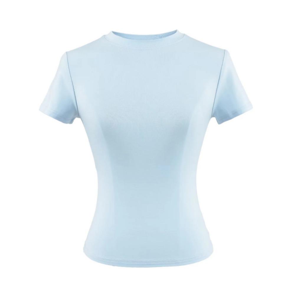 Summer New Spice Girls Solid Kardashian Same Round Neck Slim Fit Short Bottomed Shirt Basic Short Sleeve T-shirt