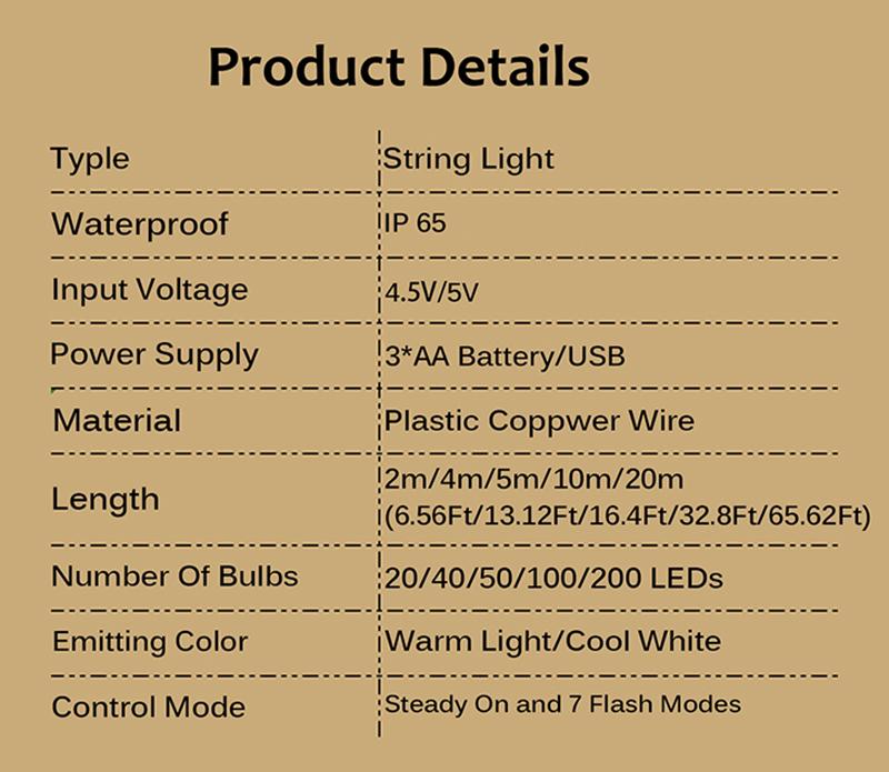 LED String Lighs Battery USB Powered Outdoor Copper Wire Fairy Lights Christmas Garland For New Year Party Home Wedding Garden Decoration