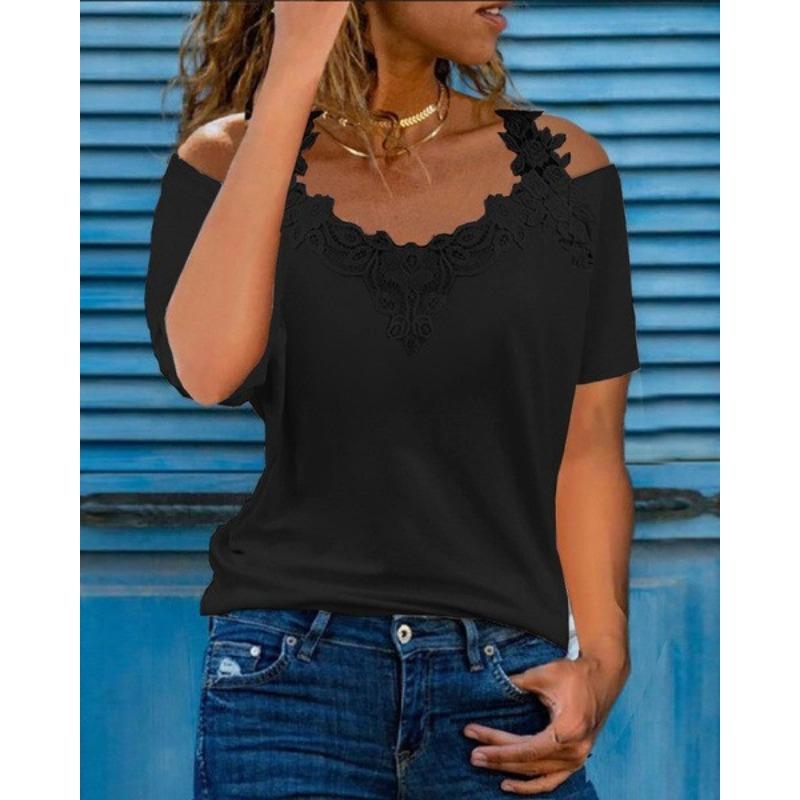 Women's Fashion Casual Solid Color Print Short Sleeve V Neck Blouses & Shirts