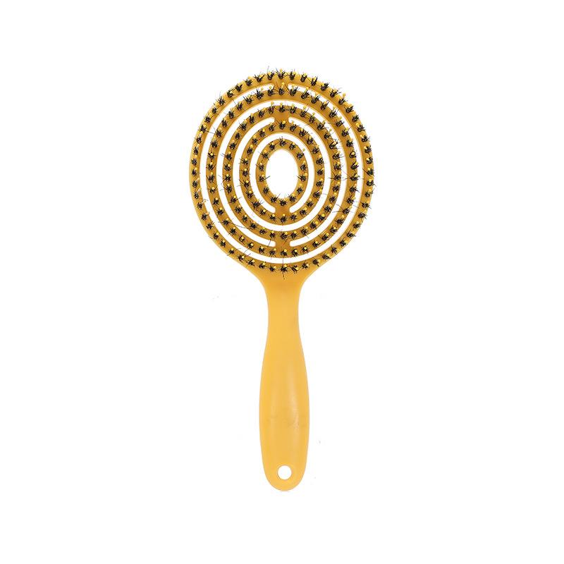 Korean Hollow Design Boar Bristle Hair Brush - Detangling, Volumizing & Scalp Massage Brush for Wet/Dry Hair Styling, Women's Long Hair Care
