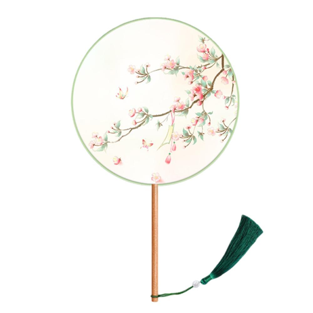 Half Transparent Round Hand Fan Long Handle Silk Fan Hanfu Embroidered Fan  Dance Performance