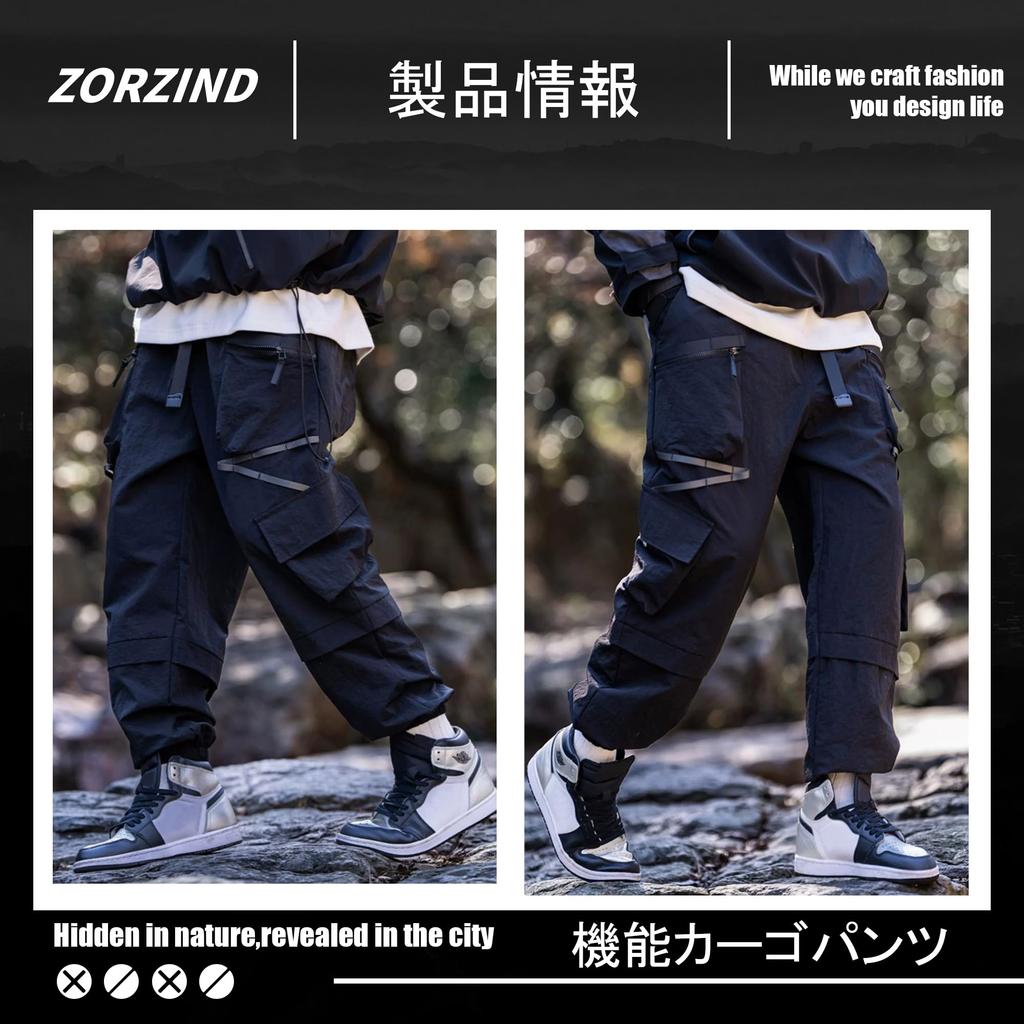ZORZIND Outdoor Cargo Pants, Black, Wide-Leg, Breathable, Quick-Drying, Trekking, Unisex, Spring/Autumn (3XL)