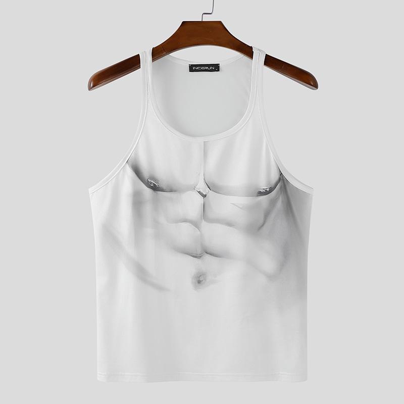 

INCERUN Men Summer Casual Sleeveless Strap Print Fitted Tank Tops XL белый