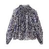 Fashion Wind 2024 Spring New Niche Loose Puff Sleeves Metal Color Line Print Blouse 2429106 330