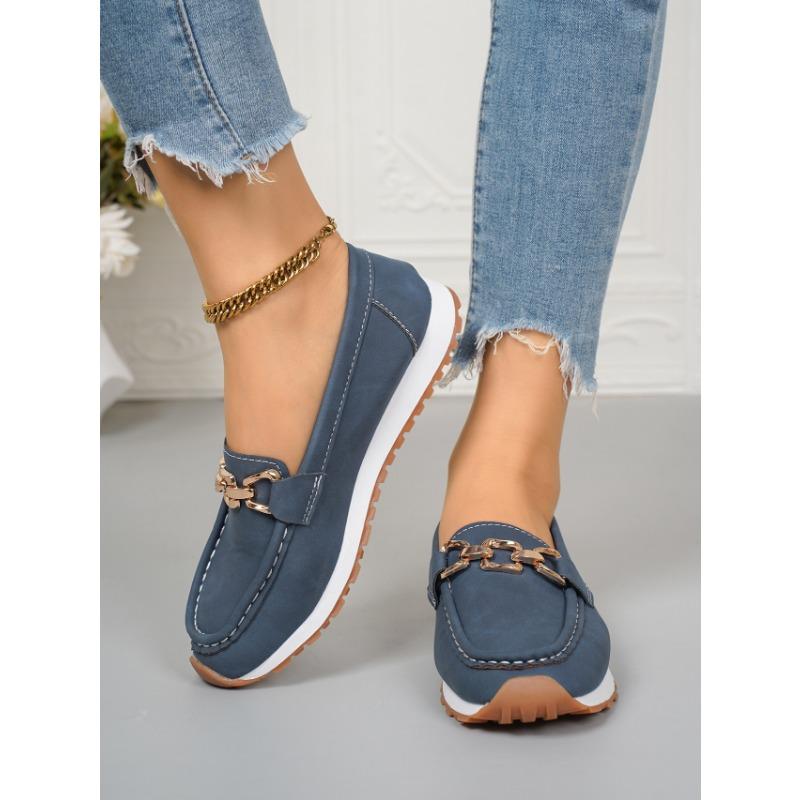 

New large-size single shoes for women s autumn new metal chain flat-bottomed thick-soled casual 36 синий