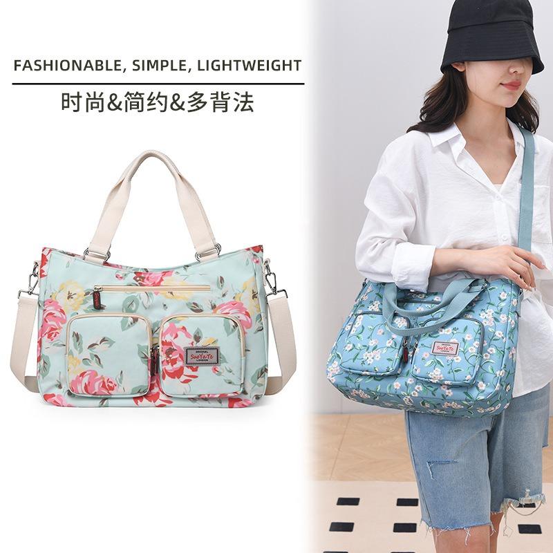 Lässige bedruckte Damen-Umhängetasche, Mehrfachfächer zur Aufbewahrung, Muttertasche, Nylongewebe, großes Fassungsvermögen, Damen-Messenger-Bag