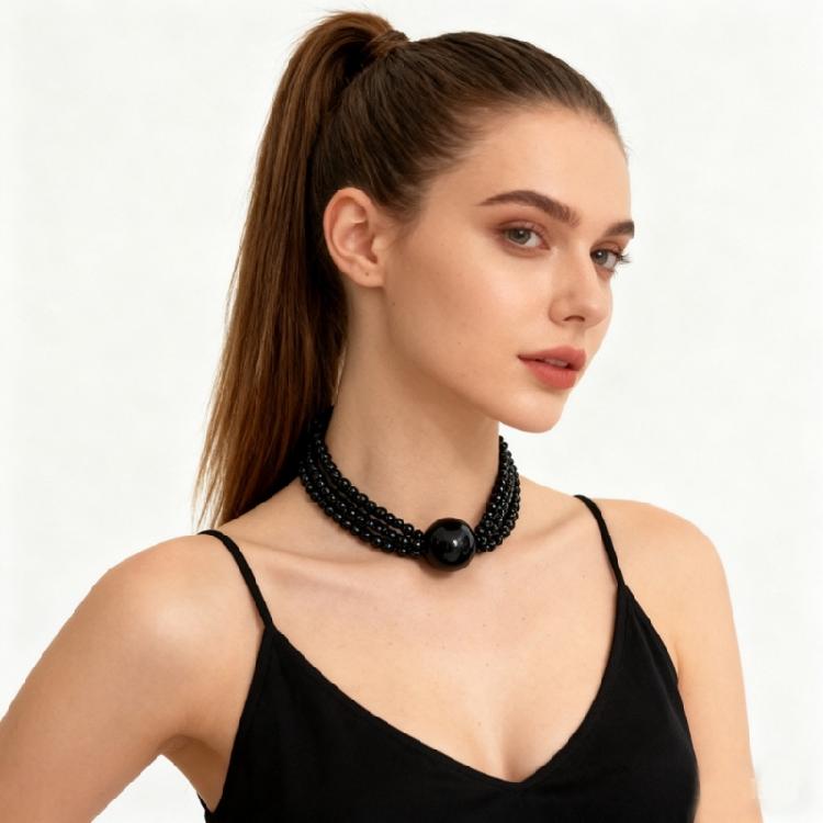 Elegant Layer Imitation Pearls Statement Necklace Large Bead Detailing For Neck Outfits