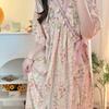 Elegant Monet Garden Short-Sleeve Women's Robe - Long Nightgown, Pajamas, Bathrobe, Loungewear, Cloud Cotton Round Neck